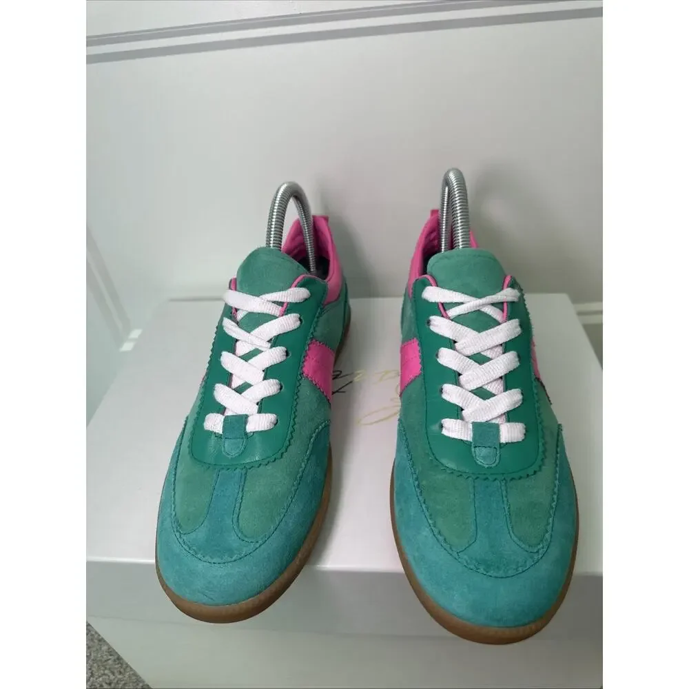 Boden Women's Erin Retro Tennis Sneakers Green Pink Color Block Size 38 US 7